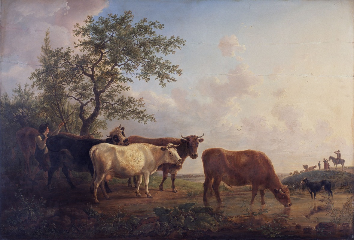 Jean Baptiste De Roy - Landscape with Cows at Sunrise