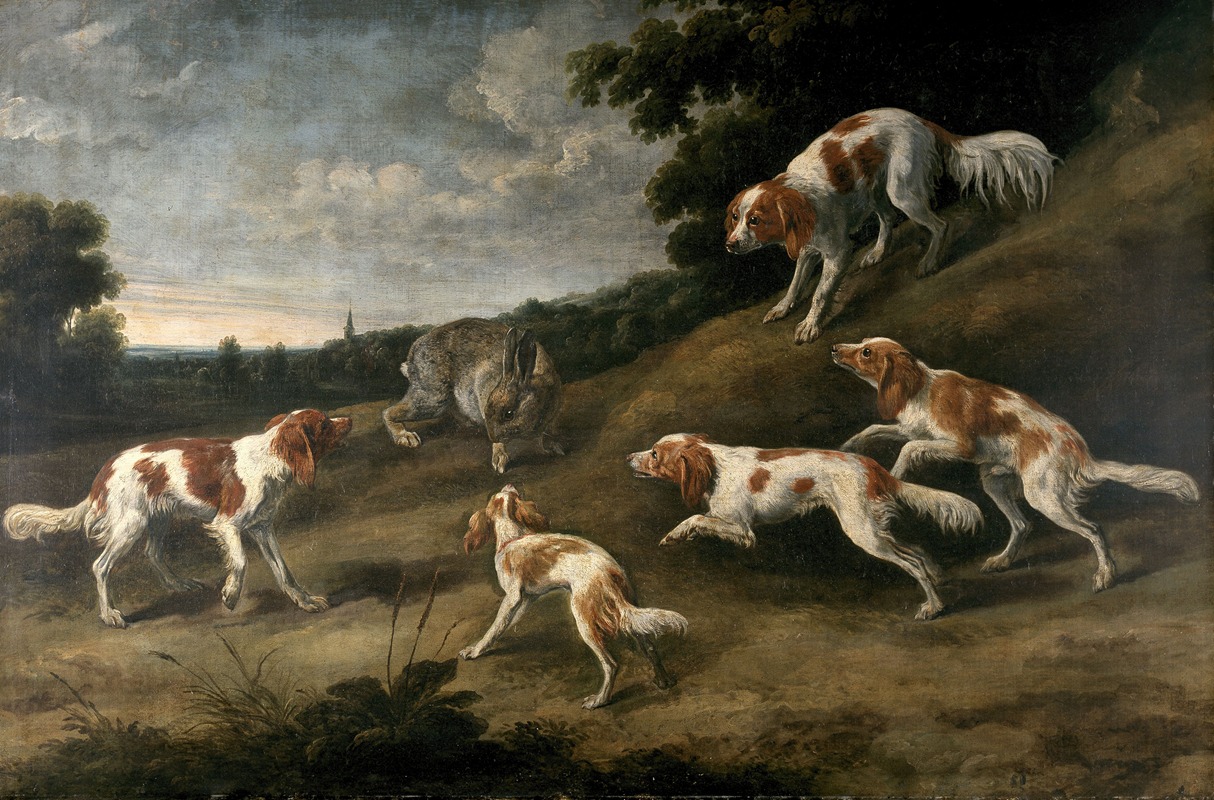 Pieter Boel - Gun Dogs Surrounding a Rabbit