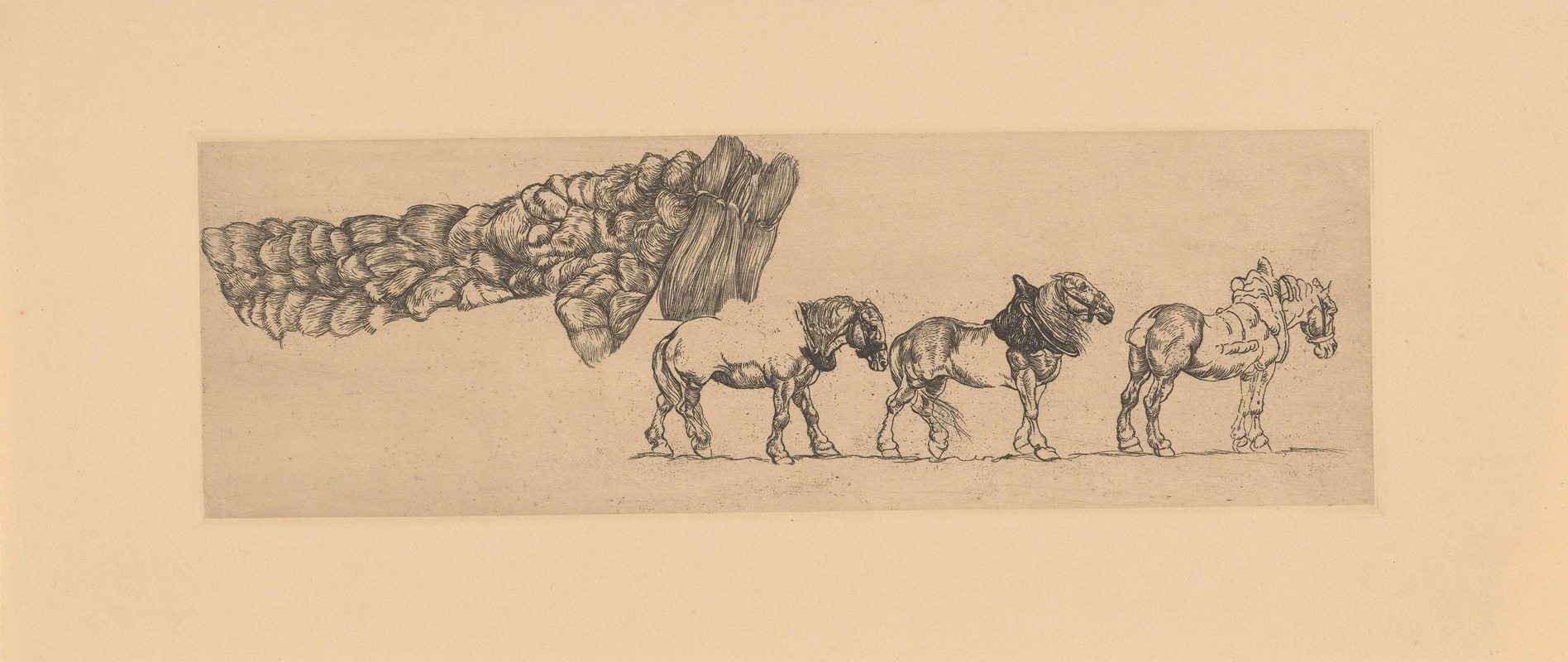 Pieter Dupont - Drie trekpaarden en de lading van een hooiwagen