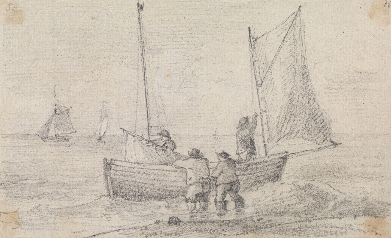 Thomas Hastings - Sketch of a Group Preparing the Sails near the Shore, Hastings