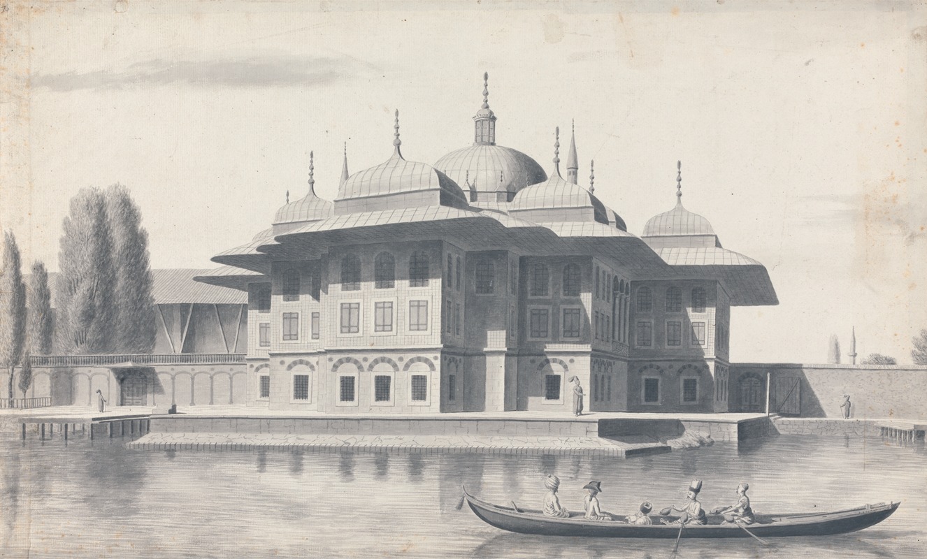 Willey Reveley - Man in a Boat Being Rowed Past a Pavilion