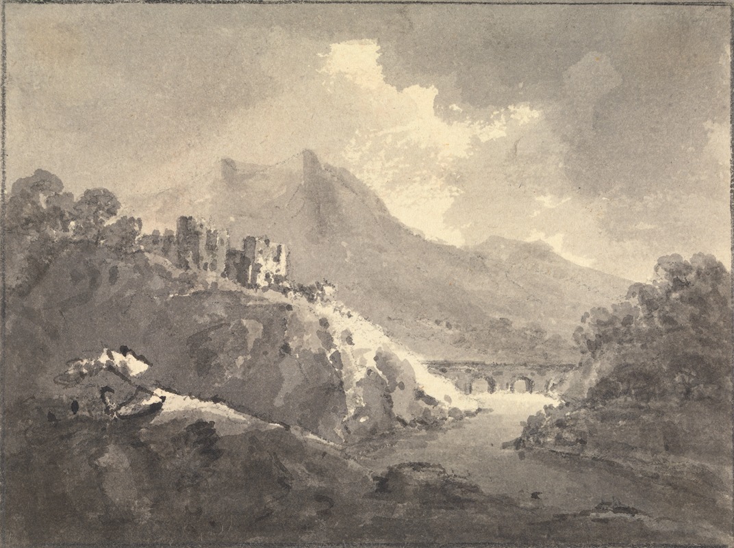 William Gilpin - Landscape with a Castle and a Bridge