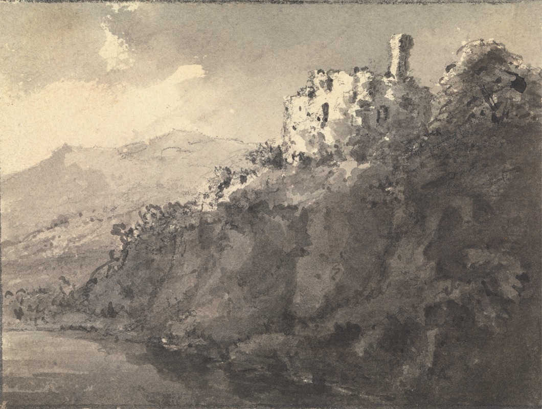 William Gilpin - Landscape with a Castle on a Hill at Right