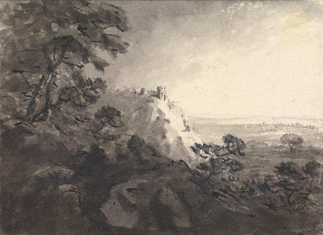 William Gilpin - Landscape with a Castle on a Hill in Center Distance