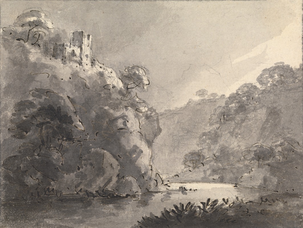 William Gilpin - Landscape with Castle on a Hill at Left