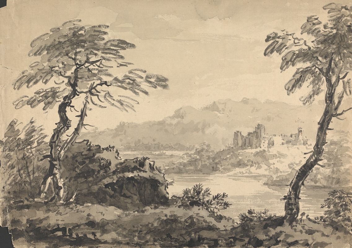 William Gilpin - Landscape with Two Trees and Castle