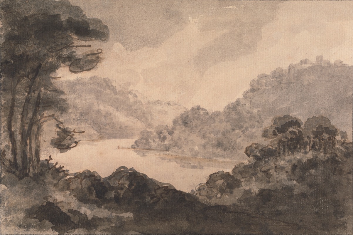 William Gilpin - Mountainous Landscape with River, Trees and Foliage in Foreground