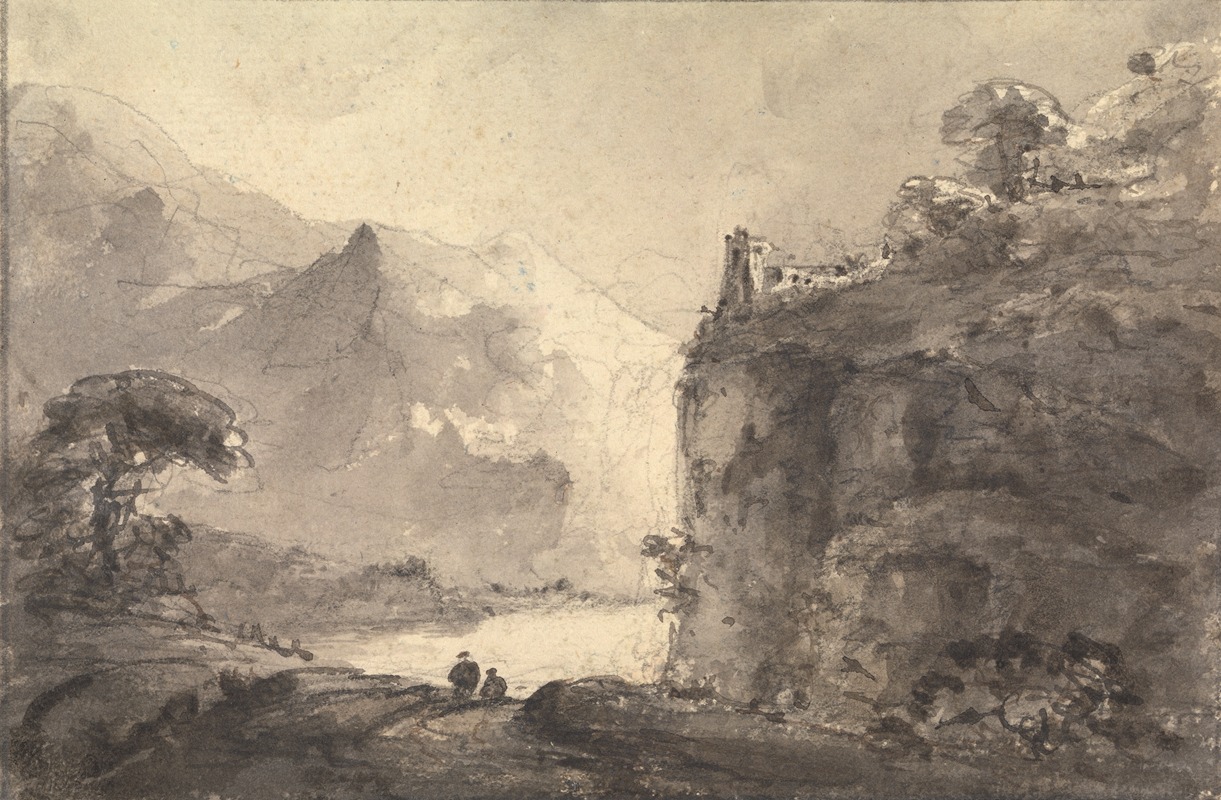 William Gilpin - Rocky Landscape with Two Figures on a Path in the Center