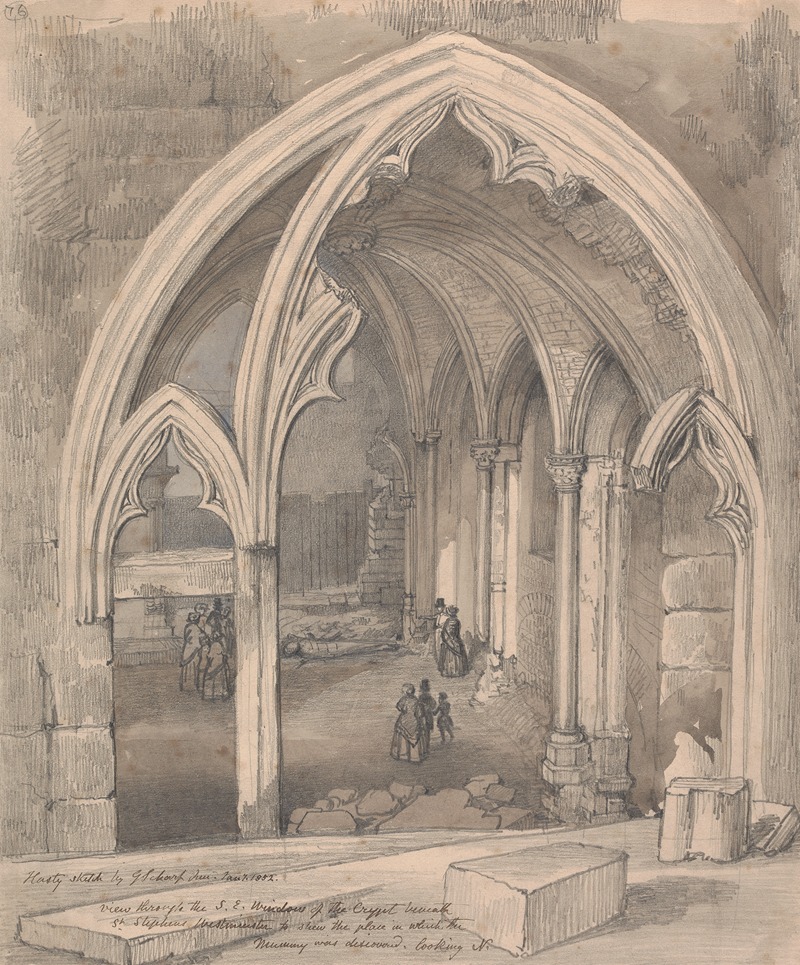 George Johann Scharf - View through the South East Window of the Crypt beneath St Stephen’s, Westminster