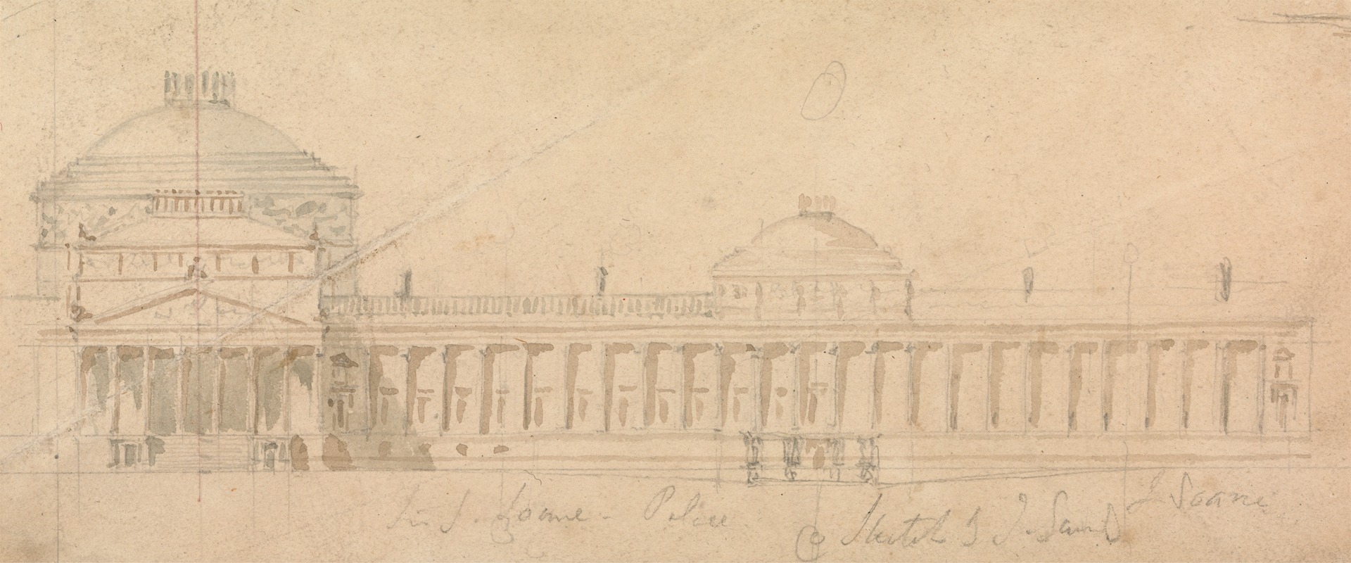 Sir John Soane - Sketch of a Half-Facade for a Royal Palace, Hyde Park, London