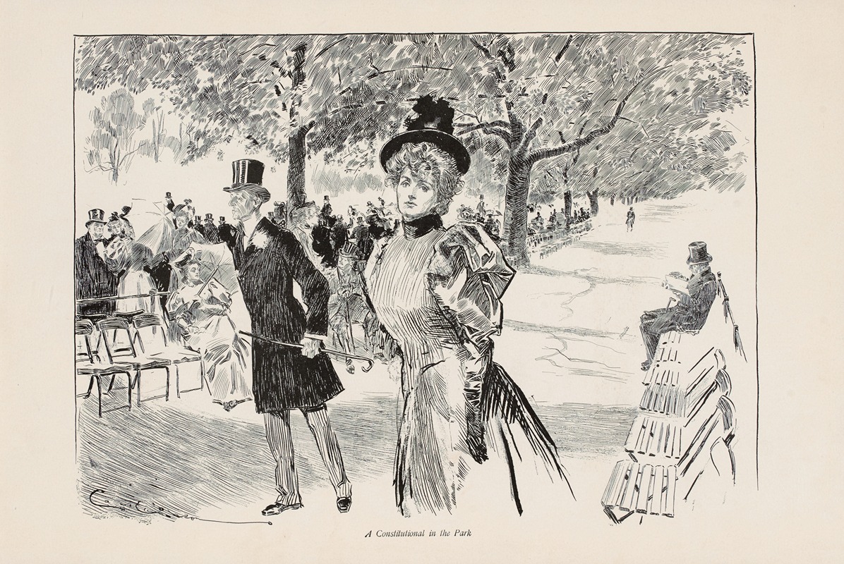 Charles Dana Gibson - A Constitutional in the Park