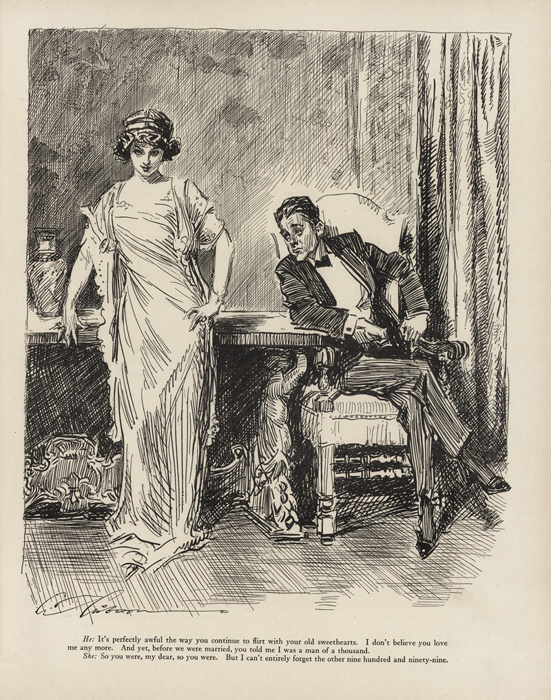 Charles Dana Gibson - He; It’s perfectly awful the way you continue to flirt with your old sweethearts.