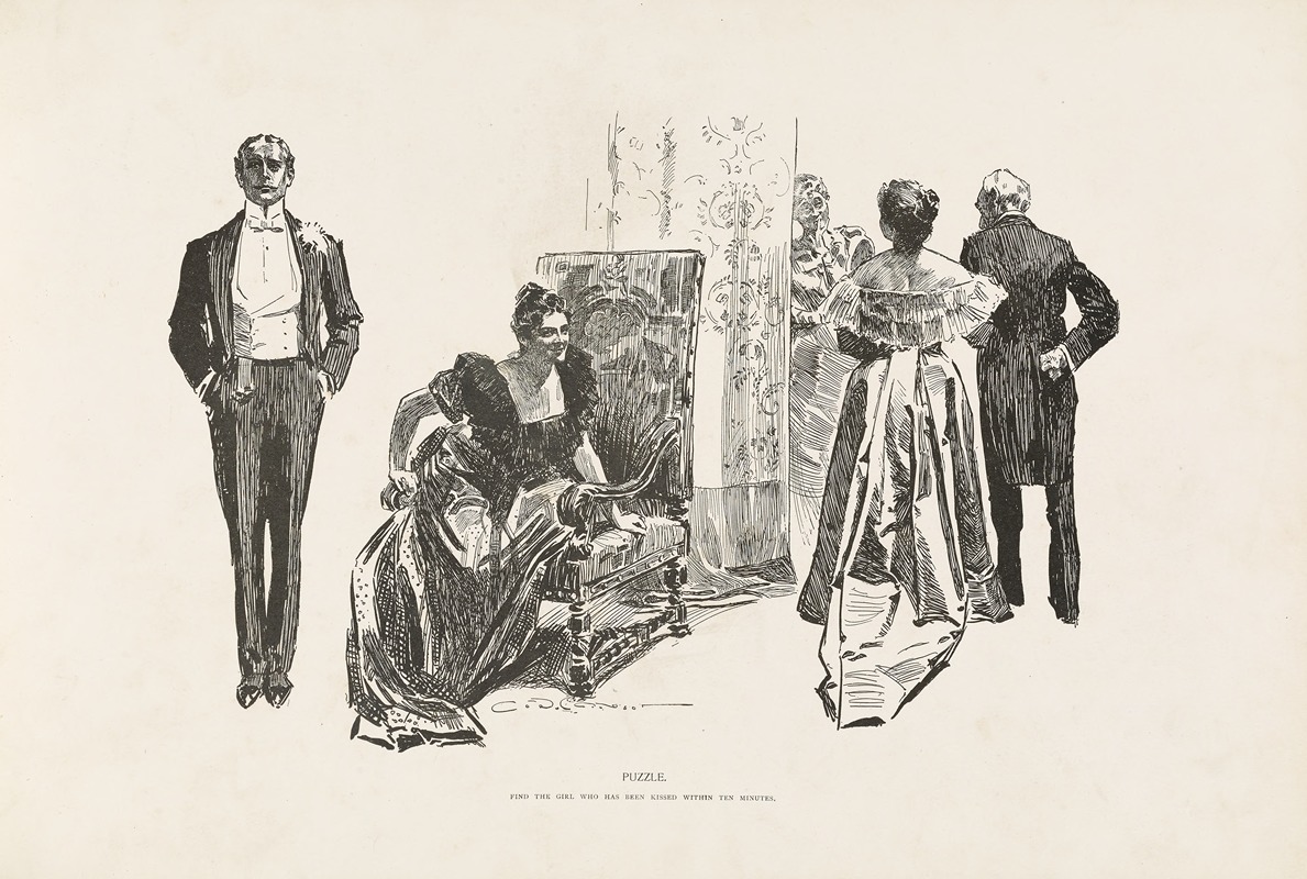 Charles Dana Gibson - Puzzle – Find the girl who has been kissed within ten minutes