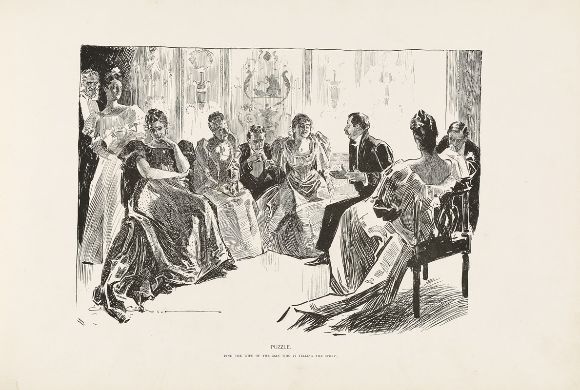 Charles Dana Gibson - Puzzle – Find the wife of the man who is telling the story