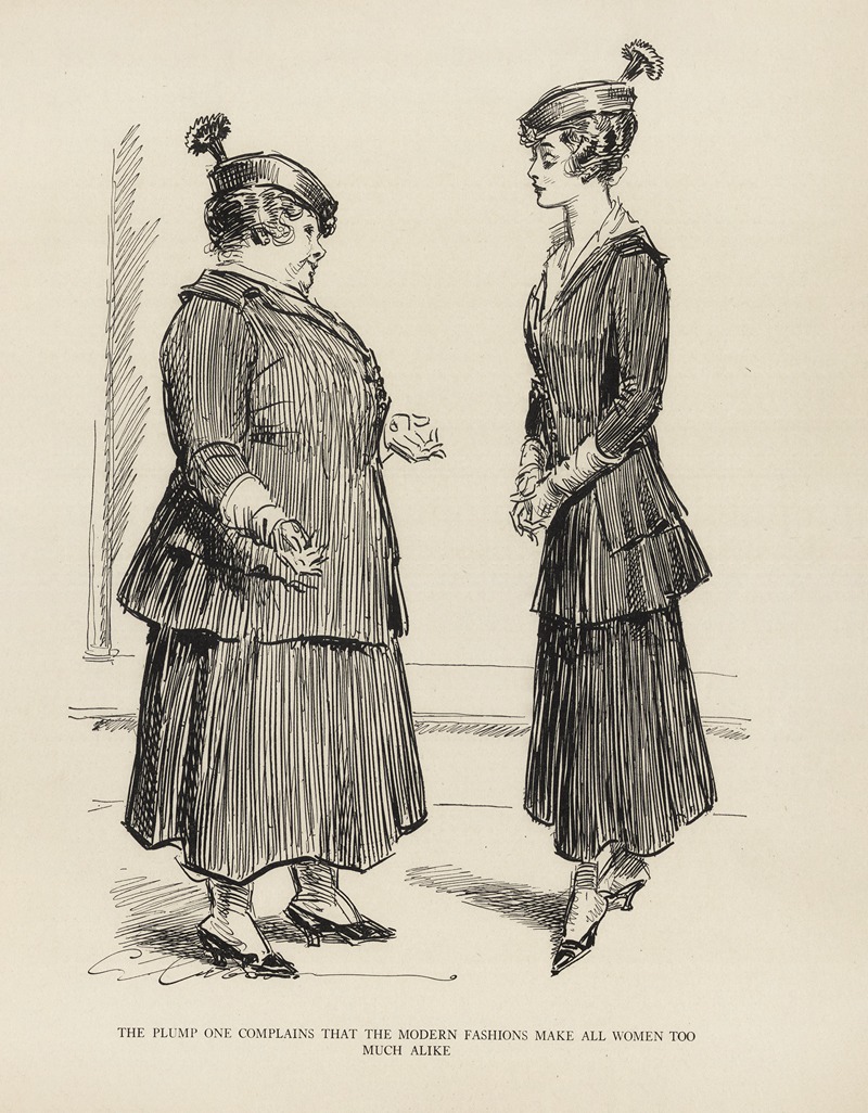 Charles Dana Gibson - The plump one compains that the modern fashions make all women too much alike