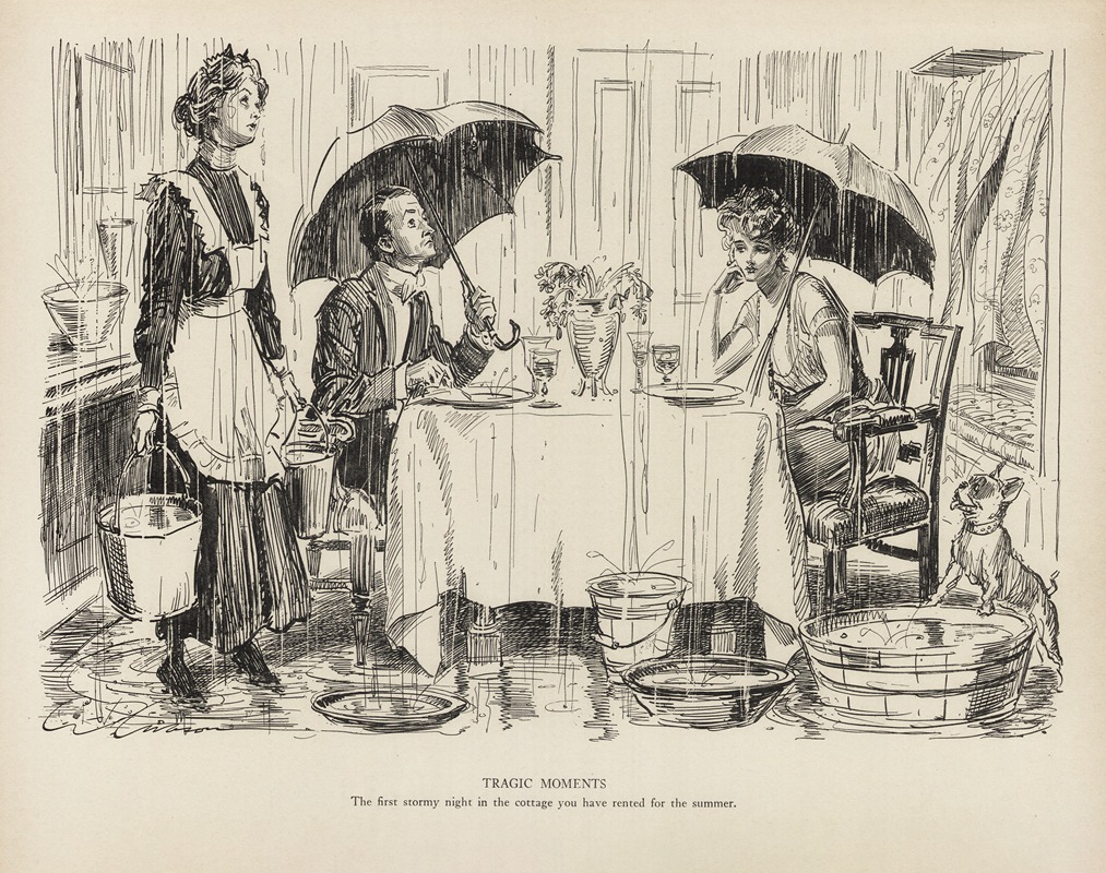 Charles Dana Gibson - Tragic moments – The first stormy night in the cottage you have rented for the summer