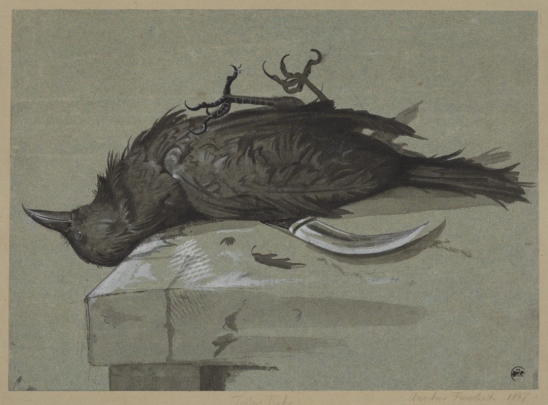 Anselm Feuerbach - Toter Rabe, über einem Messer auf einem Steintisch liegend