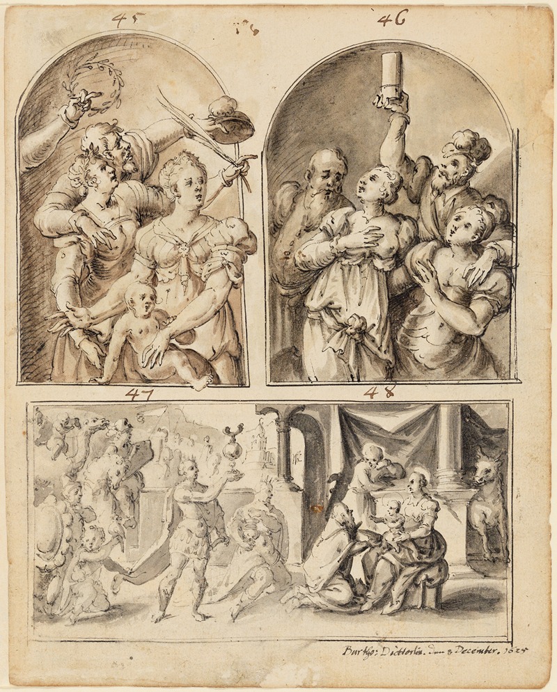 Bartholomäus Dietterlin - Zwei Figurengruppen in Nischen; Anbetung der Könige