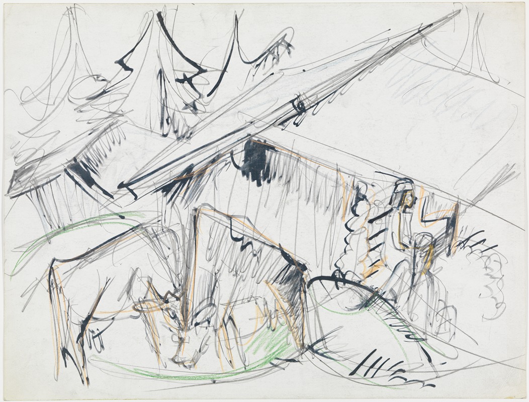 Ernst Ludwig Kirchner - Alphütte mit Kühen (Stafelalp)