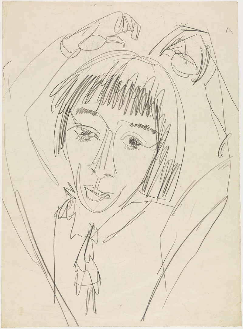 Ernst Ludwig Kirchner - Brustbild Gerda mit erhobenen Armen