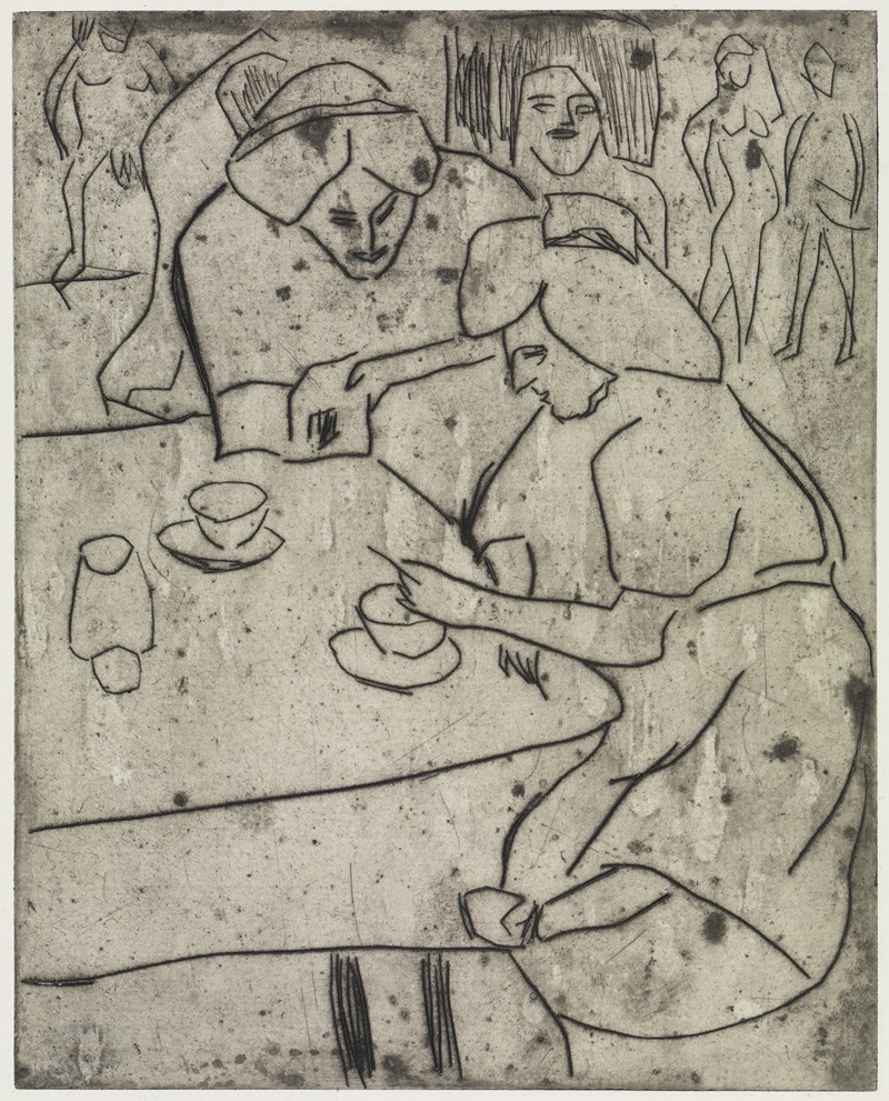 Ernst Ludwig Kirchner - Mädchen, einer anderen den Bauch frottierend;Mädchen am Kaffeetisch