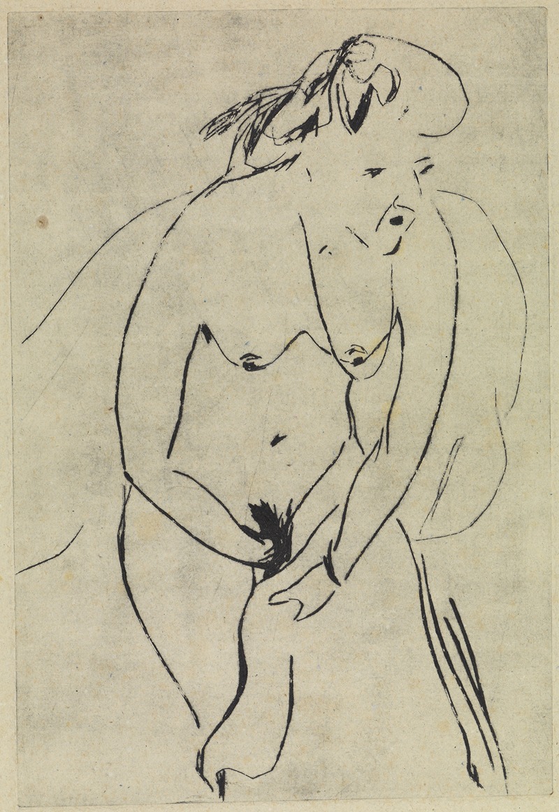 Ernst Ludwig Kirchner - Sich abtrocknende Badende mit Handtuch und Halskette