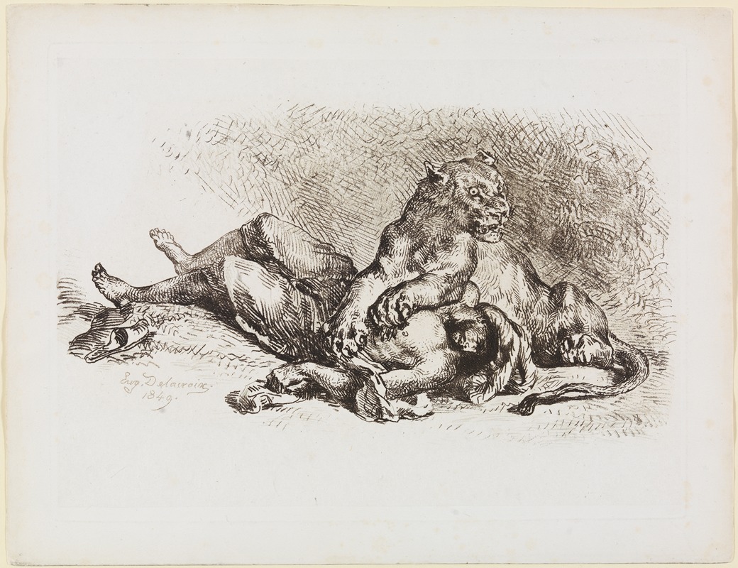 Eugène Delacroix - Löwin, die Brust eines Arabers zerreißend