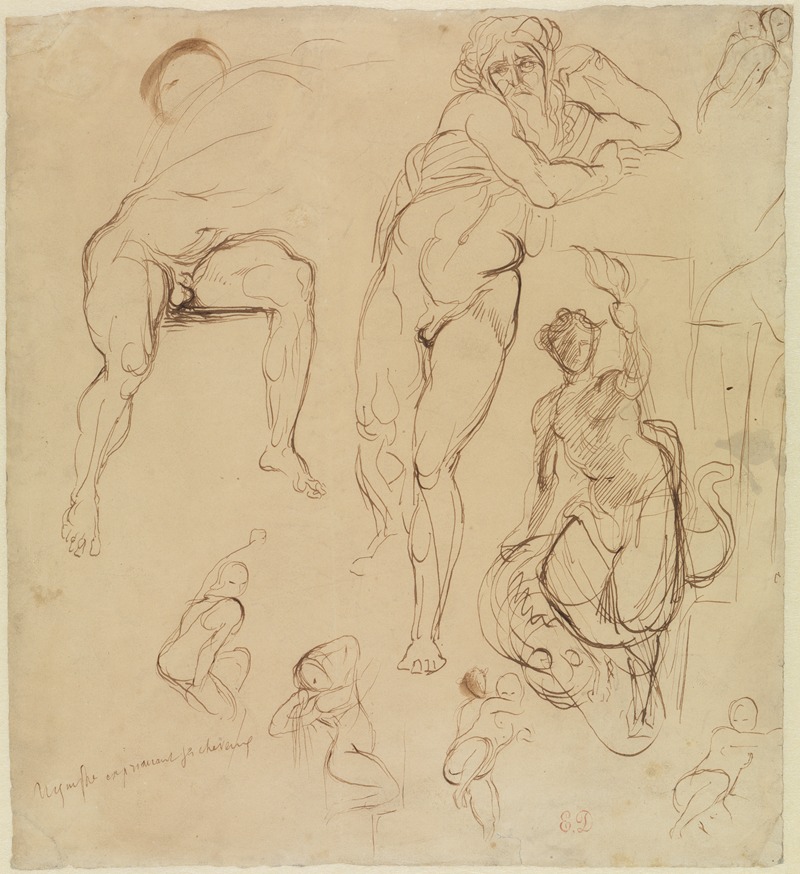 Eugène Delacroix - Zwei männliche und sechs weibliche Figuren