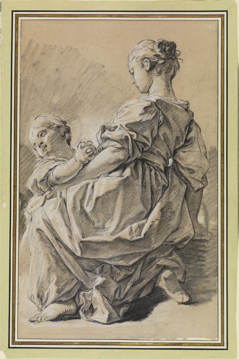François Boucher - Kniende junge Frau mit Kind