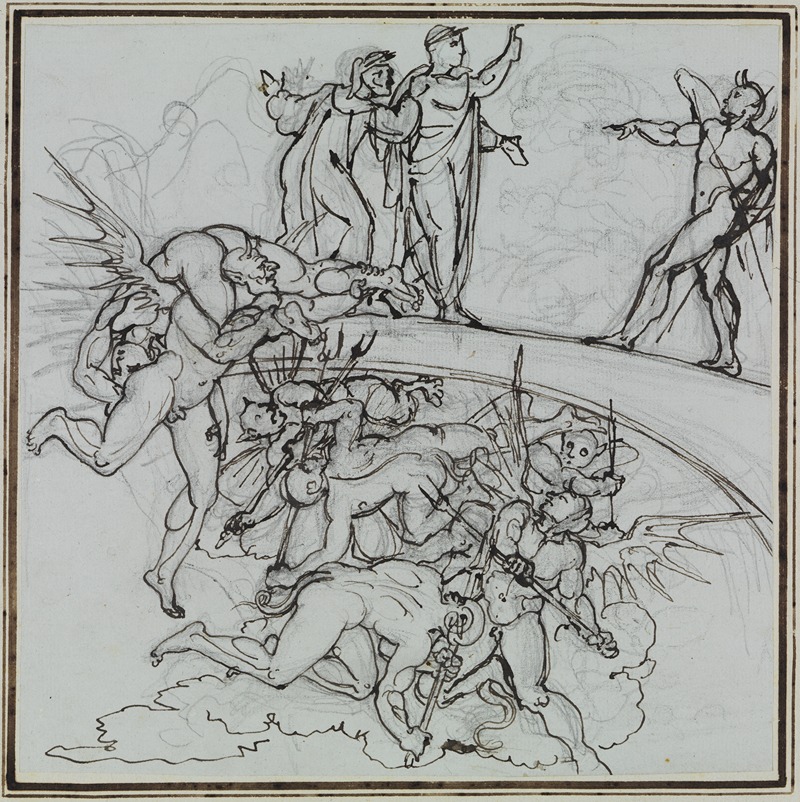 Joseph Anton Koch - Am Pechsee der Krämer, der Ratsherr von Lucca (Dante Inferno, Canto 21, V 34)