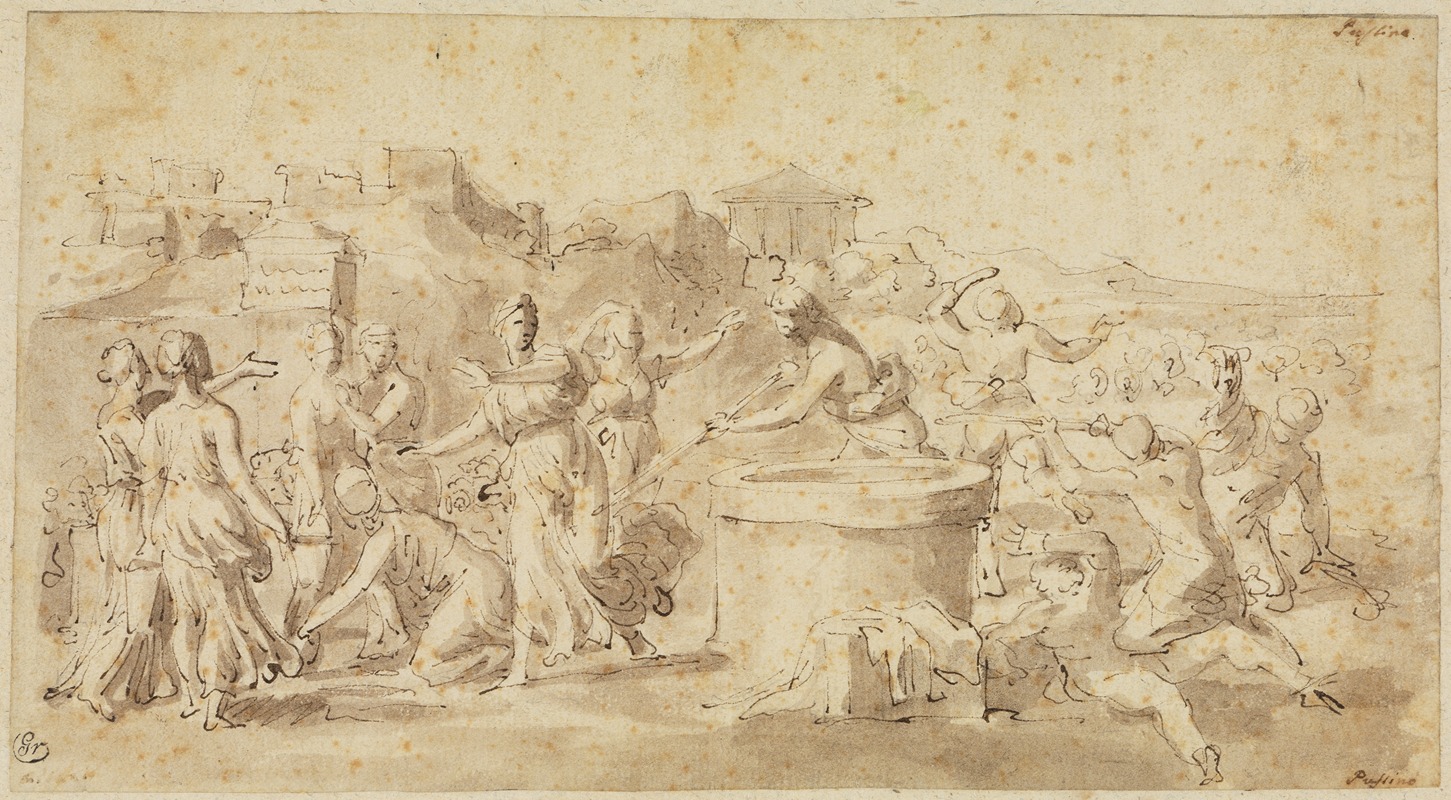 Nicolas Poussin - Moses verteidigt die Töchter des Jethro am Brunnen