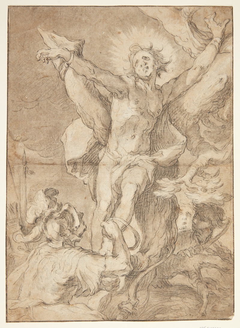 Abraham Bloemaert - Saint Sebastian is tied to a tree by a Roman soldier