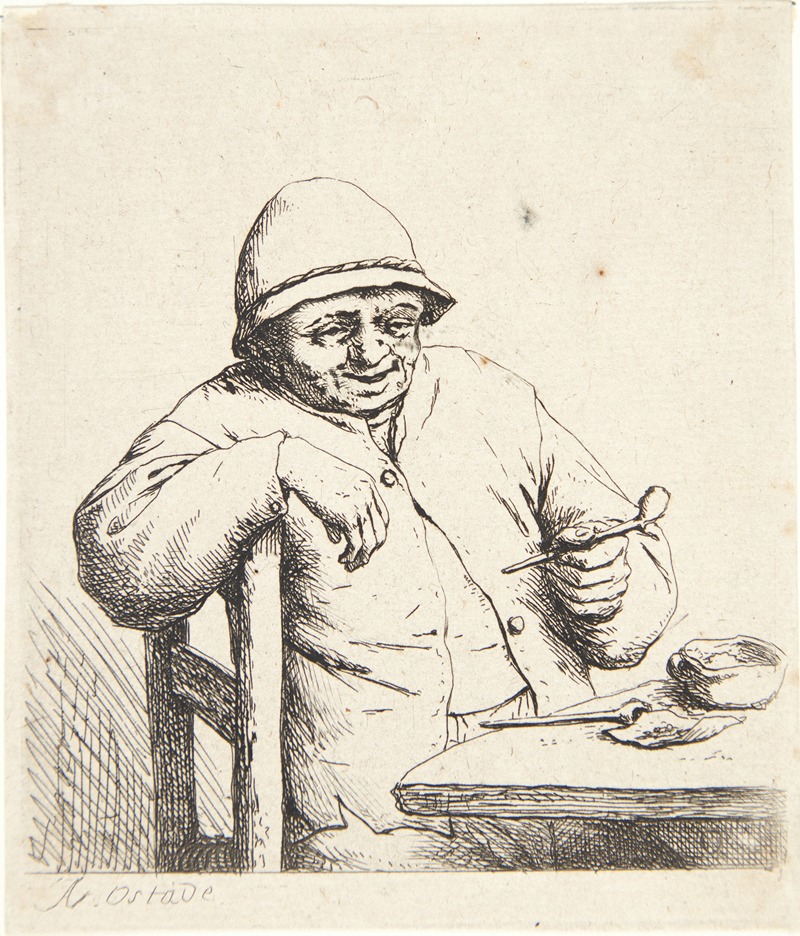Adriaen van Ostade - Farmer, sitting at a table with a pipe in his hand