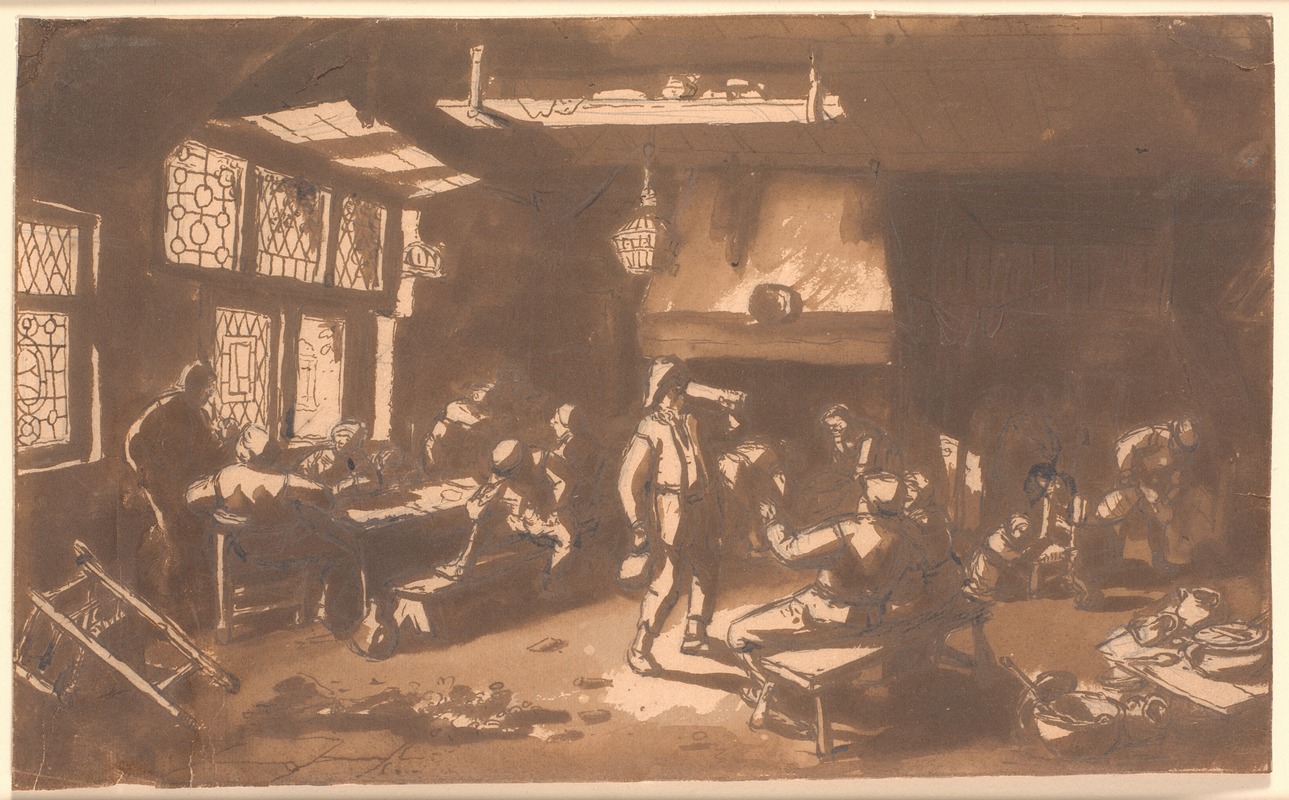 Adriaen van Ostade - A tavern room with numerous guests