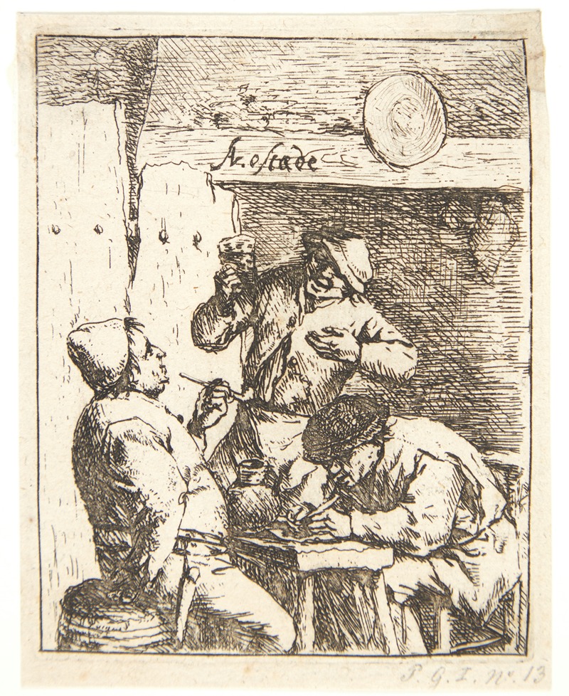 Adriaen van Ostade - Three farmers smoking and drinking in a tavern