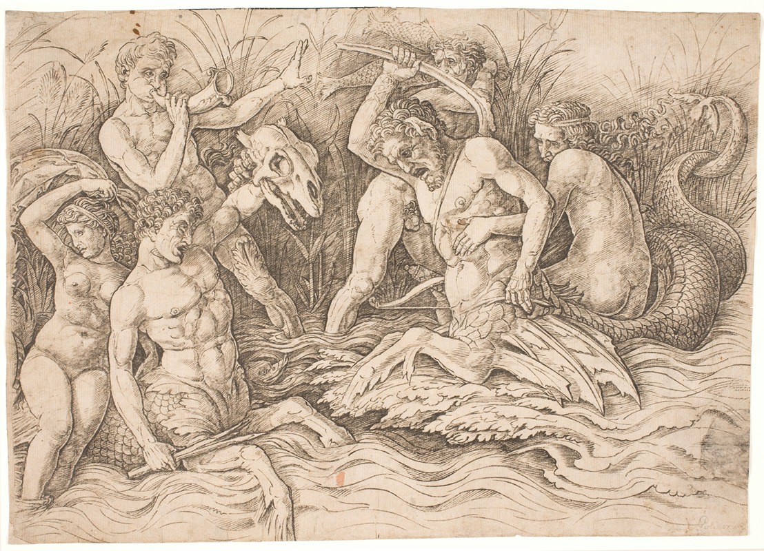 Andrea Mantegna - Havgudernes kamp, højre halvdel
