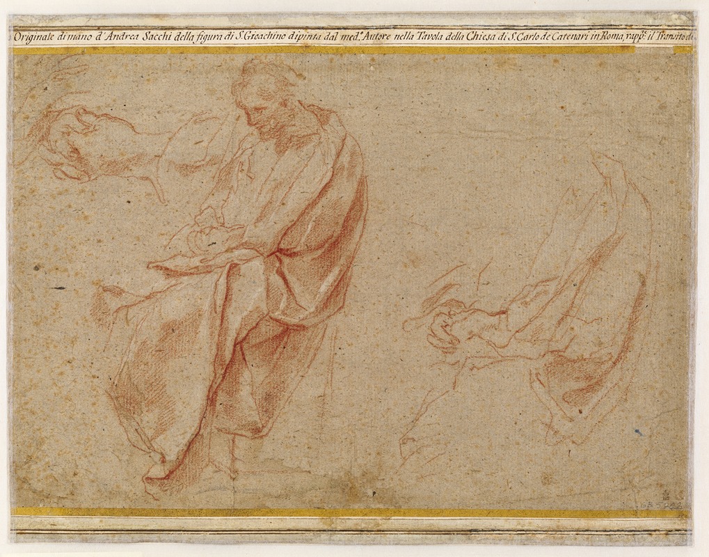 Andrea Sacchi - To studier af en siddende mand samt et studie af hans foldede hænder