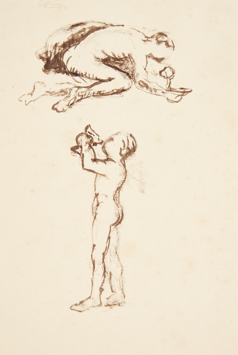 Anne Marie Carl Nielsen - Studieblad med knælende mand og stående dreng