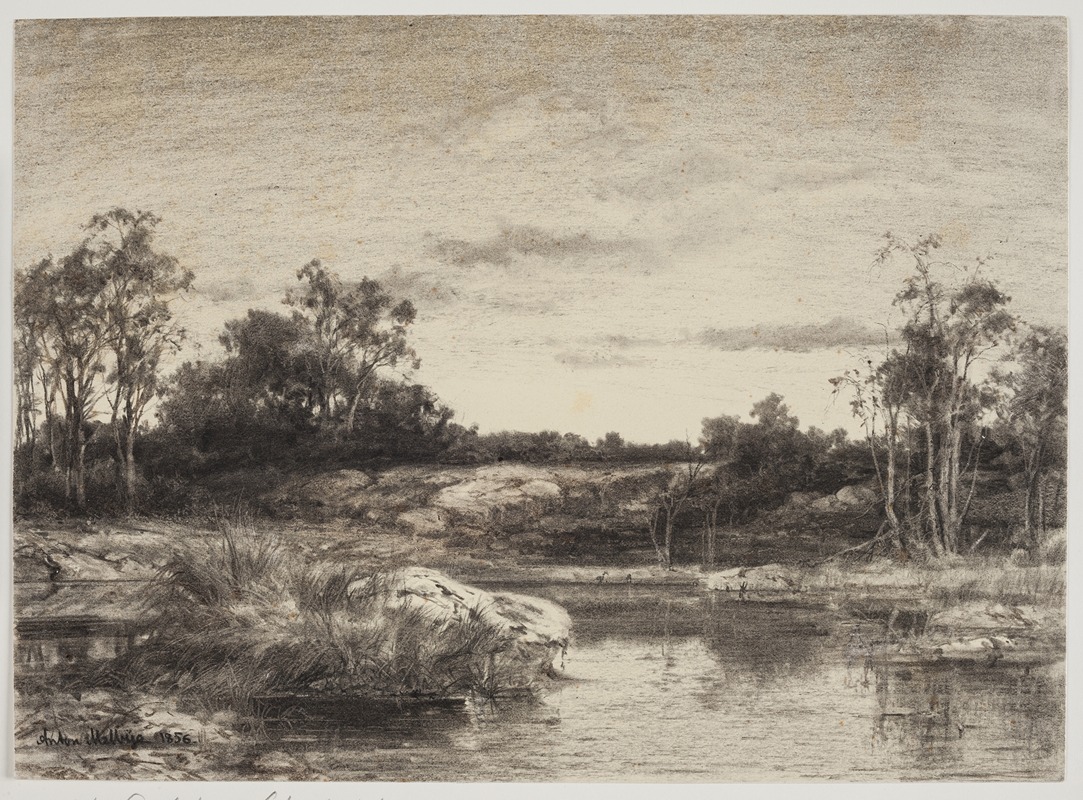 Anton Melbye - Landscape with a stream or lake in the foreground