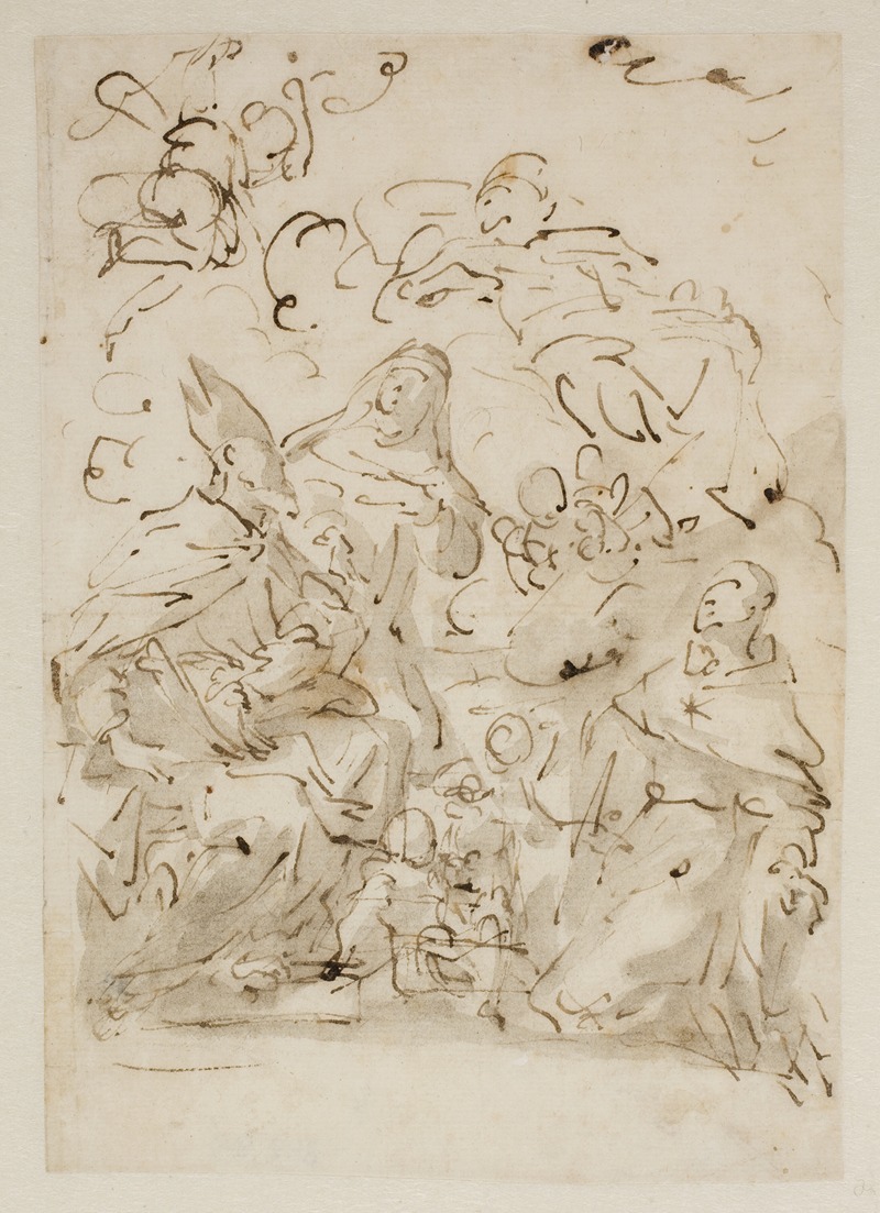 Antonio Molinari - Skitse til en altertavle med tre helgener og engle
