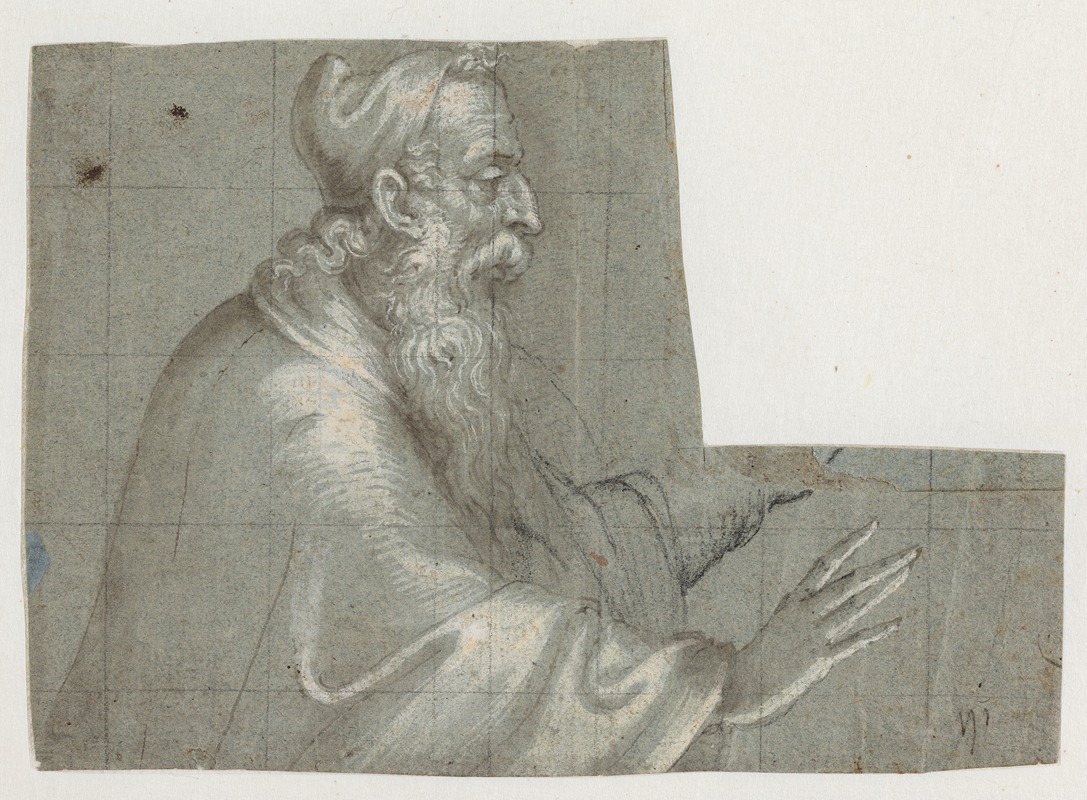 Bernardino Campi - Gammel mand en doge , halvfigur, profil th med fremstrakte hænder
