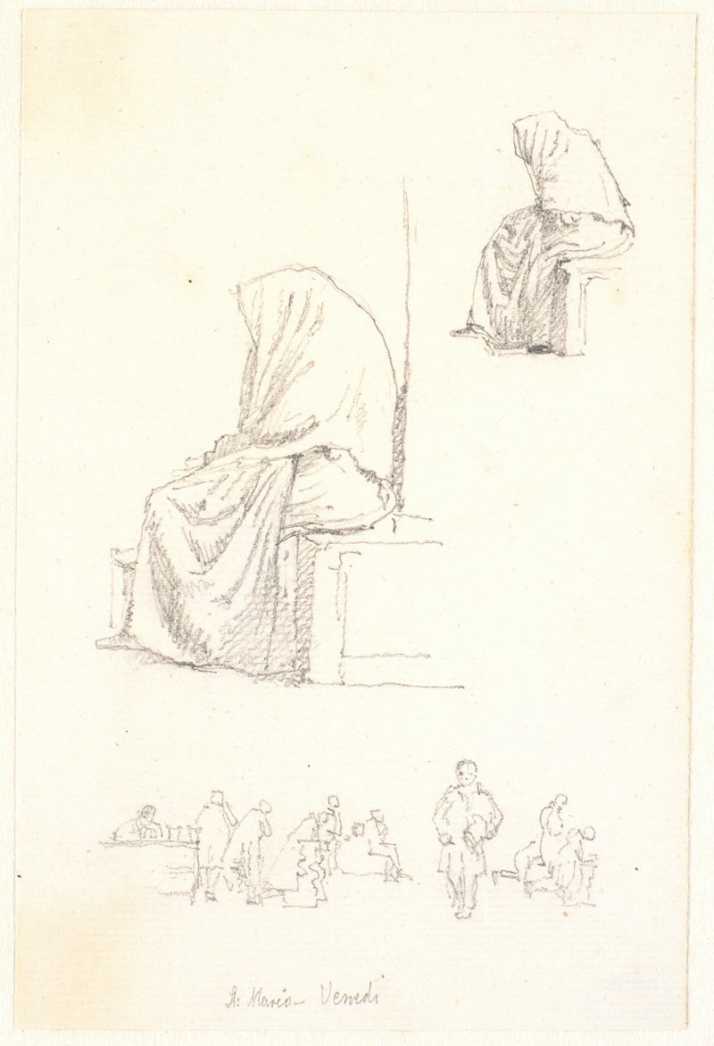 Christen Købke - Skitseblad med studier af siddende gammel kone og bedende figurer