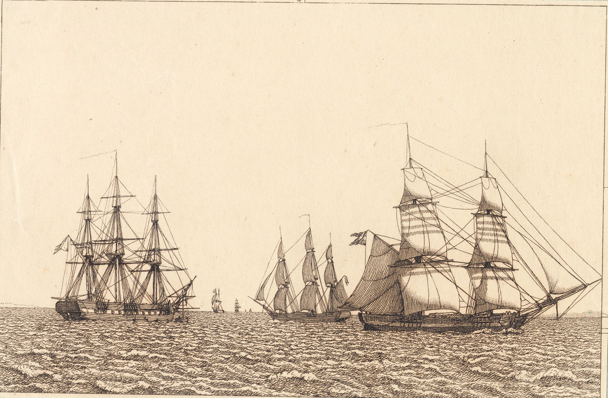 Christoffer Wilhelm Eckersberg - En fregat ligger for anker Illustration til Linearperspectiven , Tavle IXb