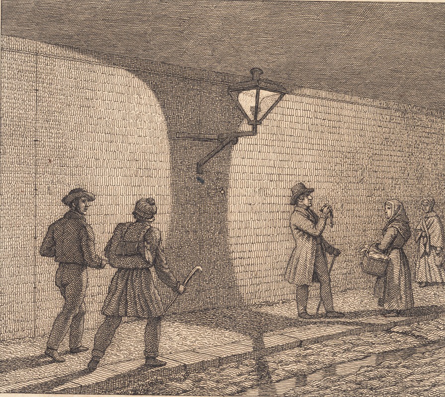 Christoffer Wilhelm Eckersberg - Gadescene ved lygteskin Illustration til Linearperspectiven , Tavle VIII