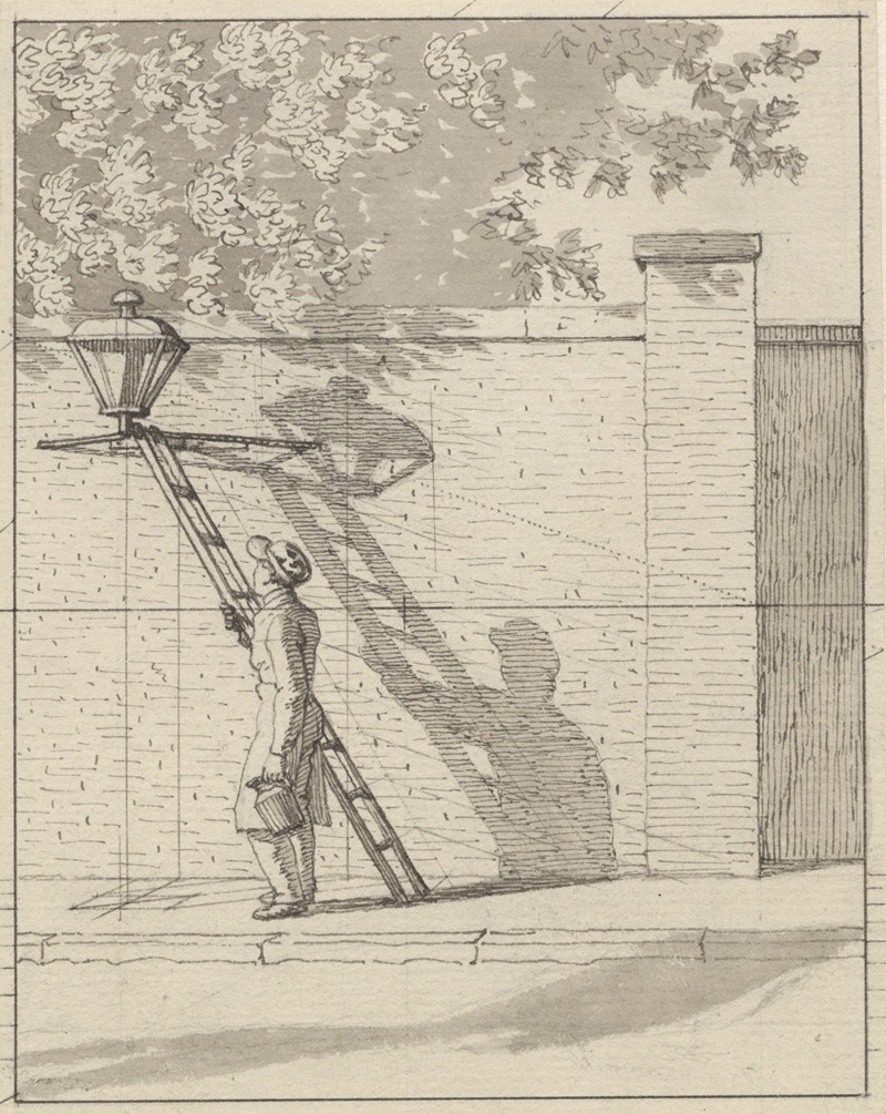 Christoffer Wilhelm Eckersberg - Linearperspektiven anvendt paa Malerkunsten – Tavle VI Gadelygten på parkens mur, Dagslys