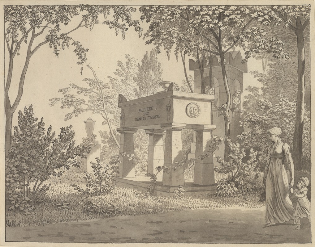 Christoffer Wilhelm Eckersberg - Molières sarkofag i Jardin Elysée