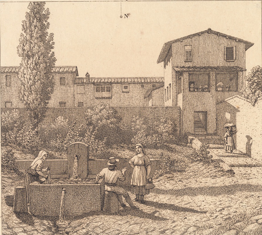 Christoffer Wilhelm Eckersberg - Parti af en italiensk landsby Illustration til Linearperspectiven , Tavle VI