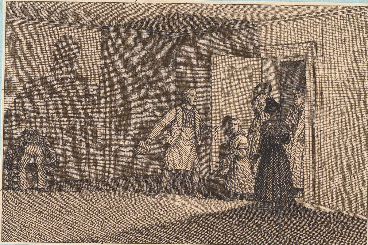 Christoffer Wilhelm Eckersberg - Rejsende får vist deres værelse Illustration til Linearperspectiven , Tavle VIII
