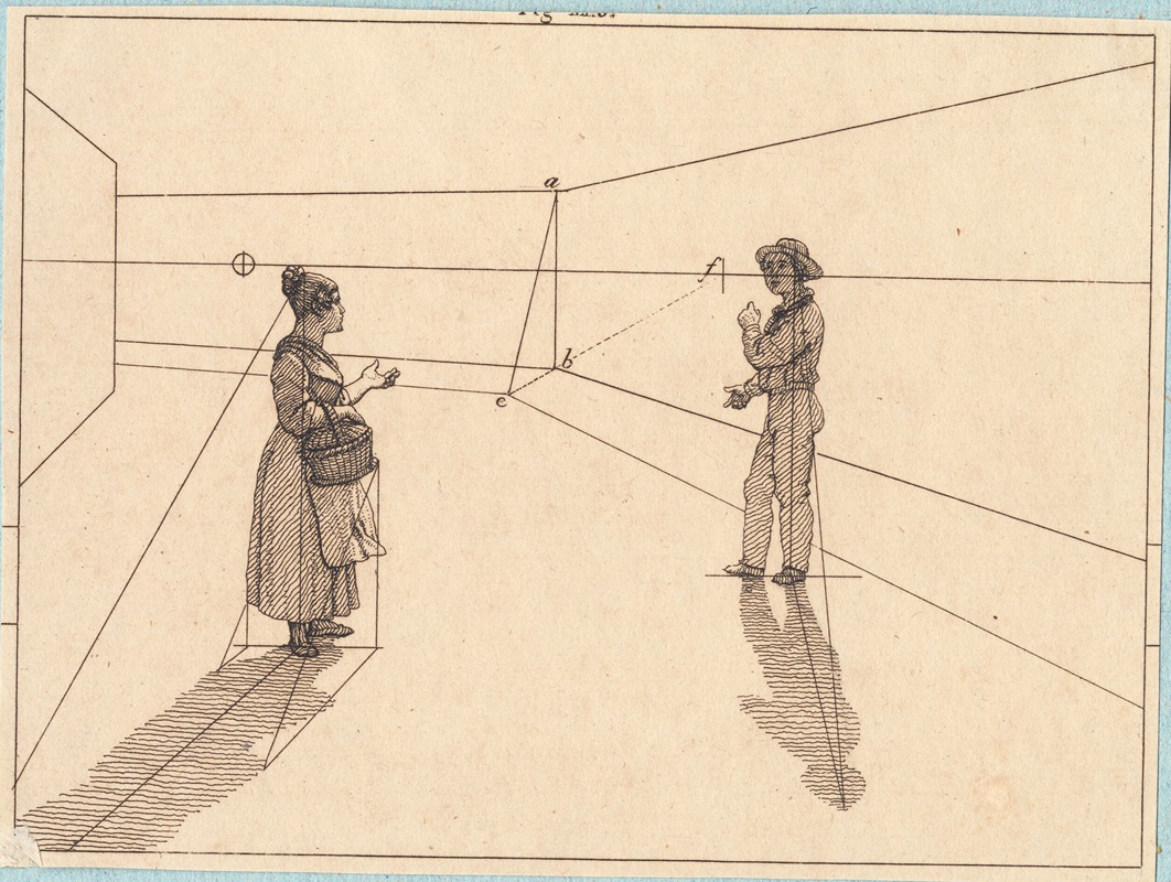 Christoffer Wilhelm Eckersberg - To figurer i en geometrisk konstruktion Illustration til Linearperspectiven , Tavle IV