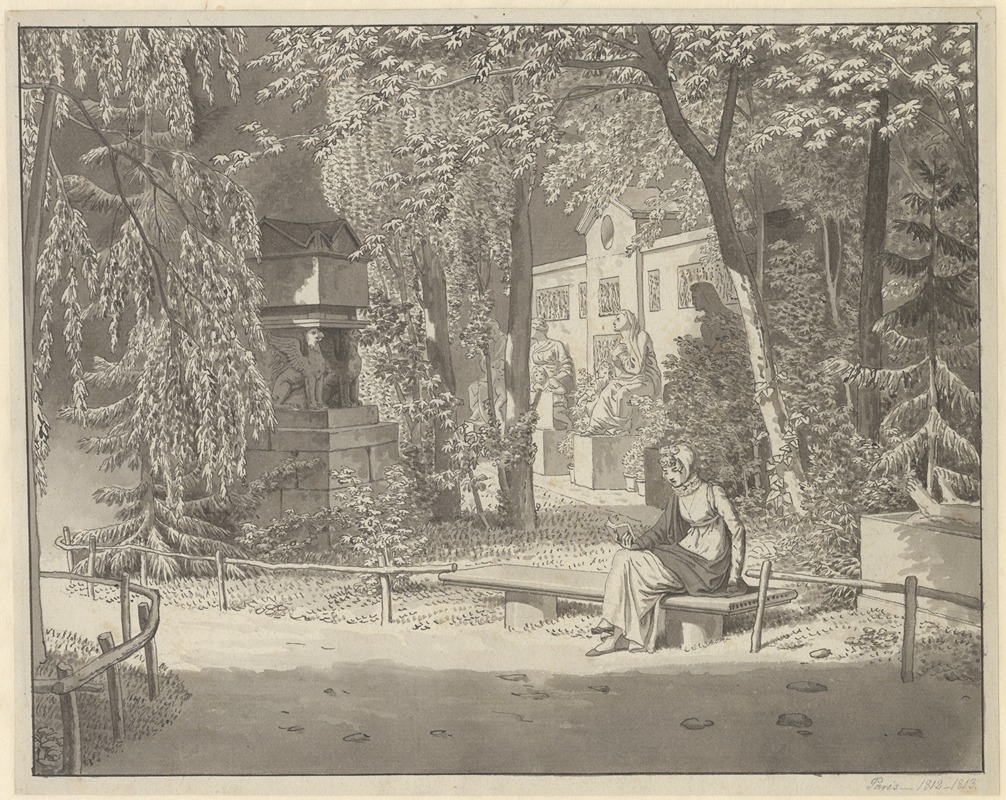 Christoffer Wilhelm Eckersberg - Ved Descartes og Condes gravmæler i Jardin Elysée des Petits Augustins, Paris